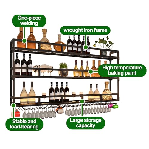 Amazon｜酒ボトル陳列棚、ガラスホルダー付き壁ワインラック、棚